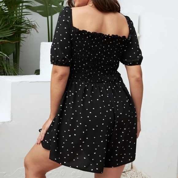 Plus Heart Print Shirred Romper - Picture 3 of 5